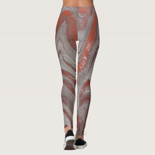 Rust Red en Grey Natural Wavey Abstract Leggings (Achterkant)