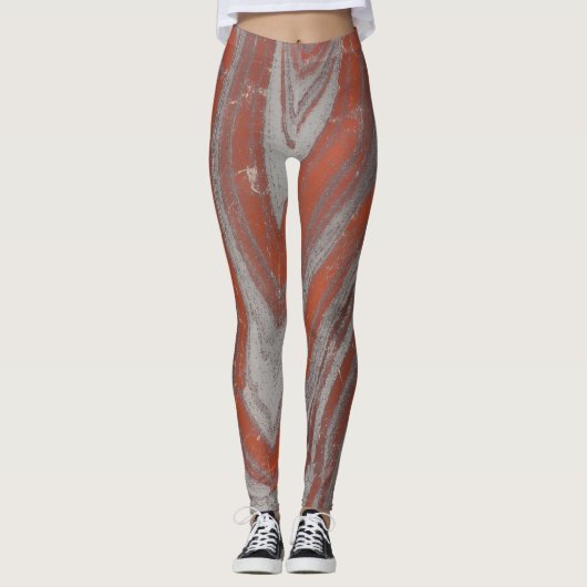 Rust Red en Grey Natural Wavey Abstract Leggings (Voorkant)