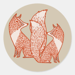 Rust Red en ivory Foxes Ronde Sticker
