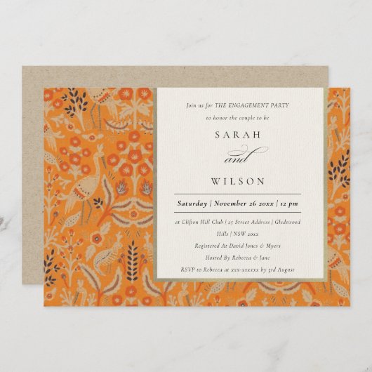  Rust Red Floral Peacock Verloving Invite Bedankkaart (Voorkant / Achterkant)