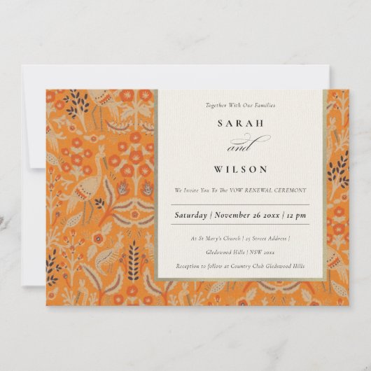 Rust Red Floral Peacock Vow Renewal Invite Bedankkaart (Voorkant)