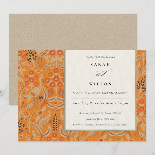 Rust Red Floral Peacock Vow Renewal Invite Bedankkaart (Voorkant / Achterkant)