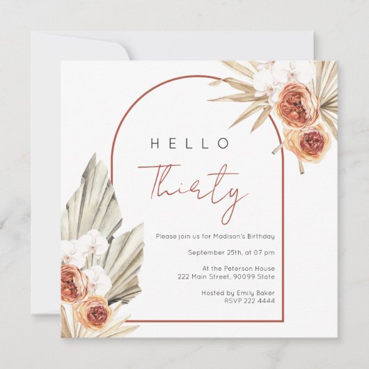 Rust Red Flowers Verjaardag uitnodiging (Voorkant)