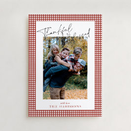 Rust Red Gingham Dankbaar & Gezegende Thanksgiving Kaart