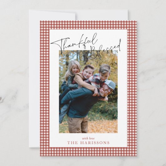 Rust Red Gingham Dankbaar & Gezegende Thanksgiving Kaart (Voorkant)