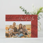 Rust Red Inked Boughs Photo Happy New Year Card Feestdagenkaart (Staand voorkant)