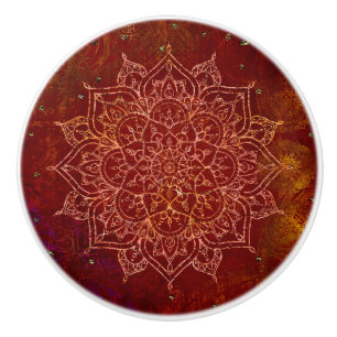 Rust Red Mandala Gold Glam Modern Chic Keramische Knop
