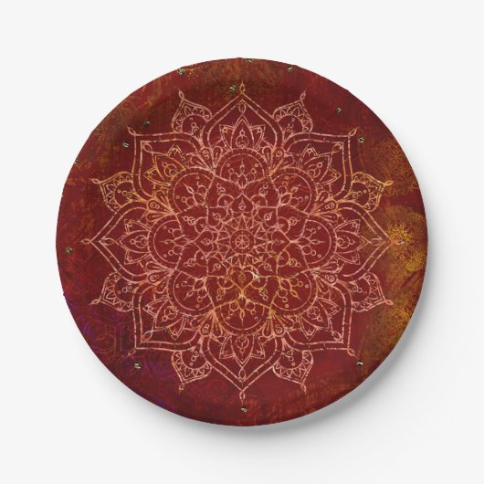 Rust Red Mandala Gold Glam Modern Chic Papieren Bordje (Voorkant)