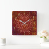 Rust Red Mandala Gold Glam Modern Chic Vierkante Klok (Huis)