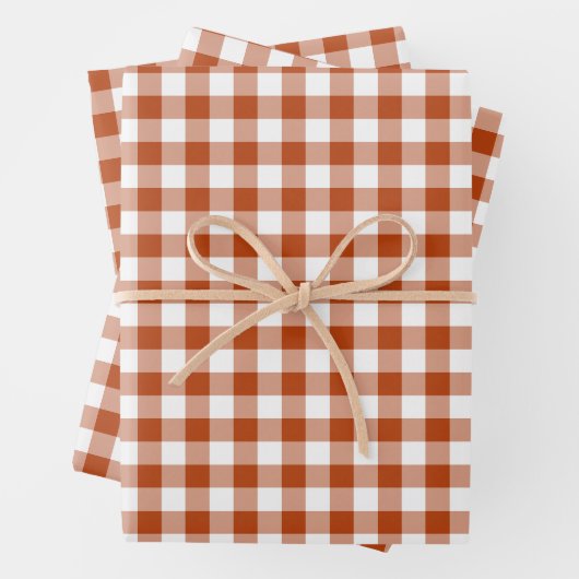 Rust Red Plaid Gingham Inpakpapier Vel (In situ)