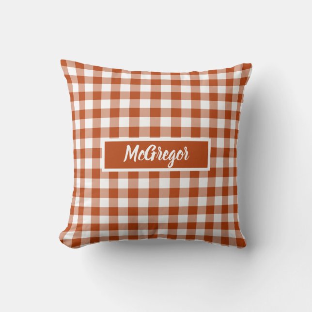 Rust Red Plaid Gingham Personalized Kussen (Voorkant)