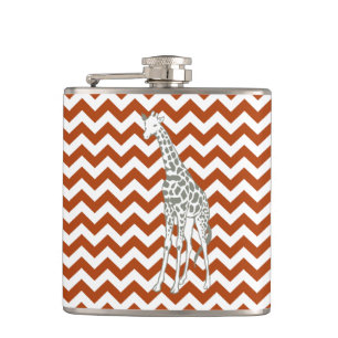 Rust Red Safari Chevron met Pop Art Giraffe Heupfles