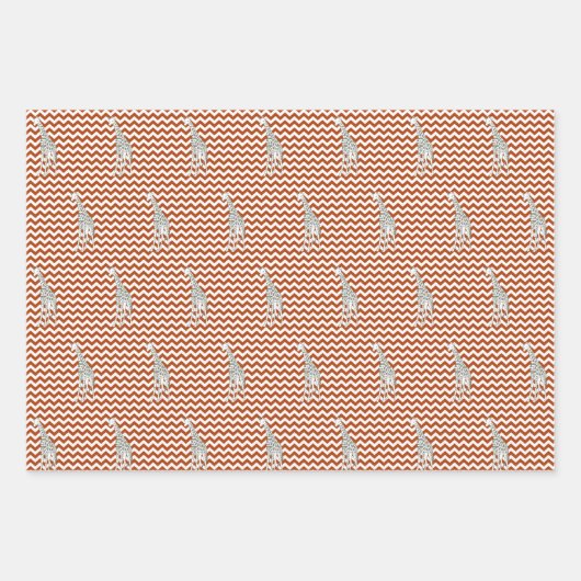 Rust Red Safari Chevron met Pop Art Giraffe Inpakpapier Vel (Voorkant 3)