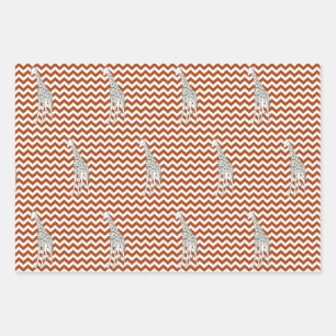 Rust Red Safari Chevron met Pop Art Giraffe Inpakpapier Vel