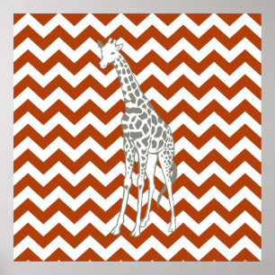 Rust Red Safari Chevron met Pop Art Giraffe Poster