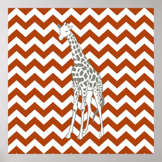 Rust Red Safari Chevron met Pop Art Giraffe Poster (Voorkant)