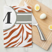 Rust Red Safari Zebra met monogram Theedoek (Quarter Fold)