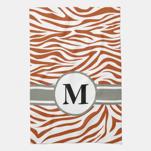 Rust Red Safari Zebra met monogram Theedoek (Verticaal)