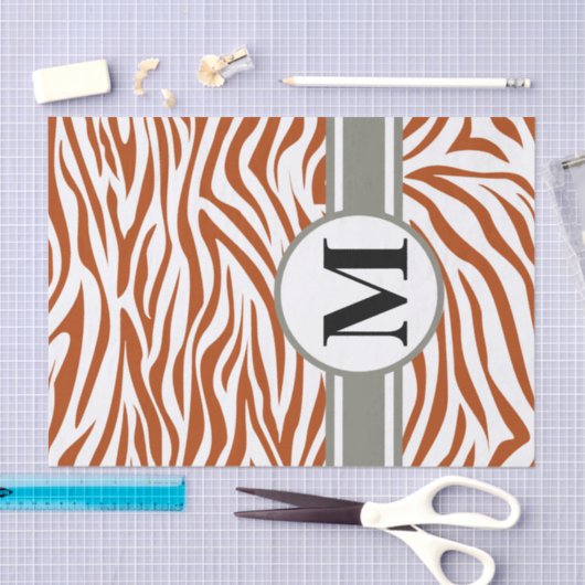Rust Red Safari Zebra met monogram Tissuepapier (Craft)