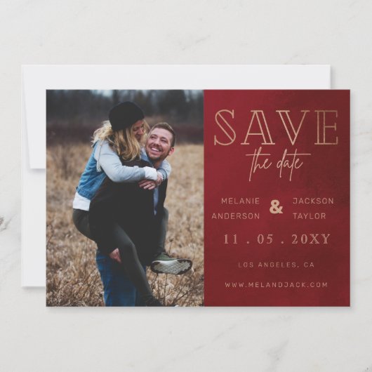 Rust Red Stylish Handgeschreven Foto Save the Date (Voorkant)