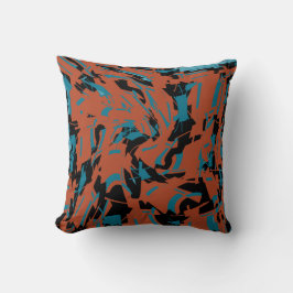 Rust Red Turquoise on Black Small Shapes Print Kussen