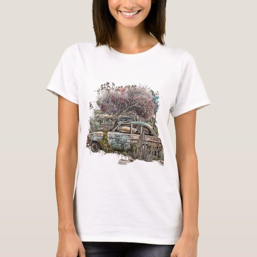 Rust & Reflectie: Waterverf Vintage Cars T-shirt (Voorkant)