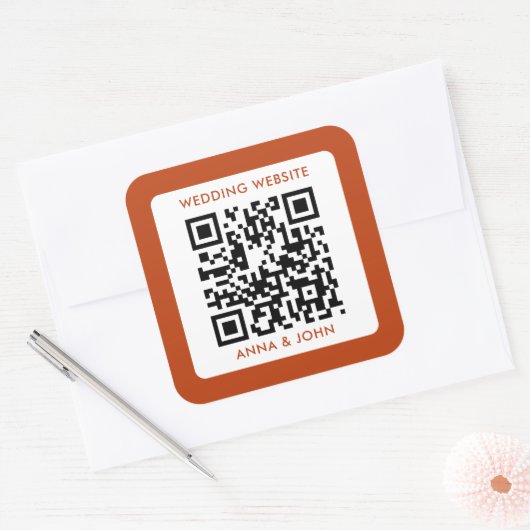 Rust retro moderne minimalistische bruiloft QR-cod Vierkante Sticker (Envelop)