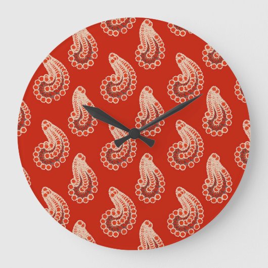 Rust rode, witte en grijze paisley grote klok (Voorkant)