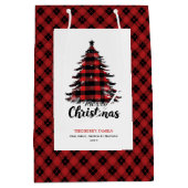Rust rode zwarte tartan kerstcadeautas op maat medium cadeauzakje (Voorkant)