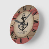 Rust rood & bruin marinièrestrepen & anker rond ronde klok (Hoek)