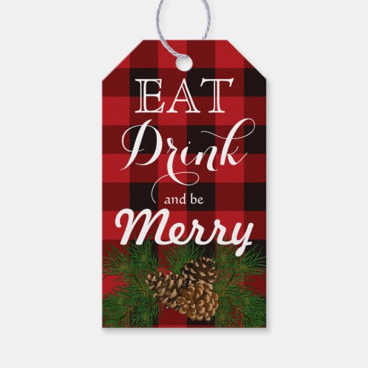 Rust rood en zwart geruit-tartan cadeaulabel (Voorkant)