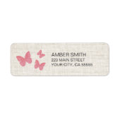 Rust Roze Aquarel Vlinder Natuur Etiket (Voorkant)