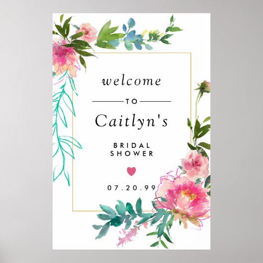 Rust Roze Bloemige Boho Bruiloft Feest Welkom Bord Poster (Voorkant)