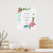 Rust Roze Bloemige Boho Bruiloft Feest Welkom Bord Poster (Keuken)