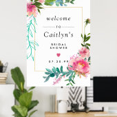 Rust Roze Bloemige Boho Bruiloft Feest Welkom Bord Poster (Thuiskantoor)