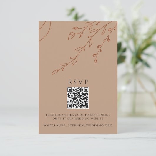 Rust RSVP Online QR Code Weddenschap Website Kaart (Staand voorkant)