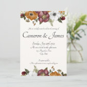 Rust & Ruby Romantic Floral Waterverf Wedding Kaart (Staand voorkant)