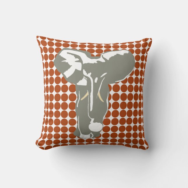 Rust Safari Dot met Pop Art Elephant Kussen (Voorkant)