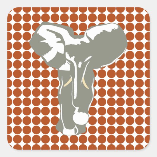 Rust Safari Dot met Pop Art Elephant Vierkante Sticker (Voorkant)