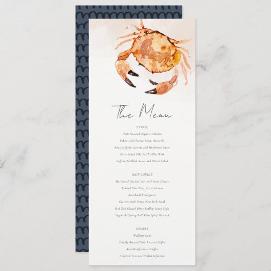 Rust Sand Coastal Crab Nautical Wedding Menu Kaart (Voorkant / Achterkant)