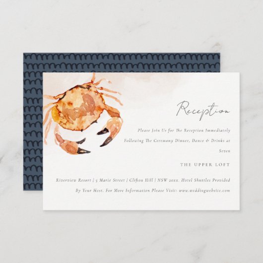 Rust Sand Coastal Crab Nautical Wedding Reception Informatiekaartje (Voorkant / Achterkant)