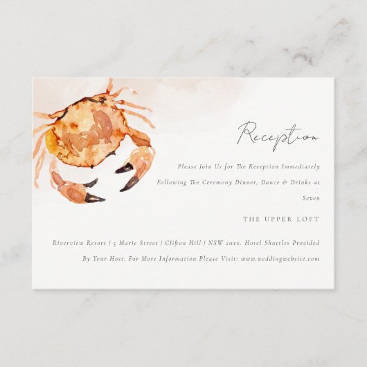 Rust Sand Coastal Crab Nautical Wedding Reception Informatiekaartje (Voorkant)