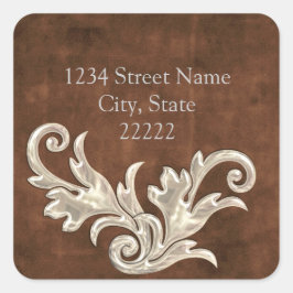 Rust Silver Flourish Return-adres Vierkante Sticker
