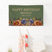 Rust Sinaasappel Blauw Bloemen Groene Verjaardag W Spandoek (Insitu)
