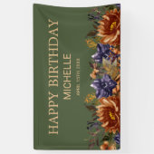 Rust Sinaasappel Blauw Bloemen Groene Verjaardag W Spandoek (Verticaal)