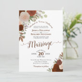 Rust Sinaasappel en Peach Waterverf Rozen bruiloft Kaart (Staand voorkant)