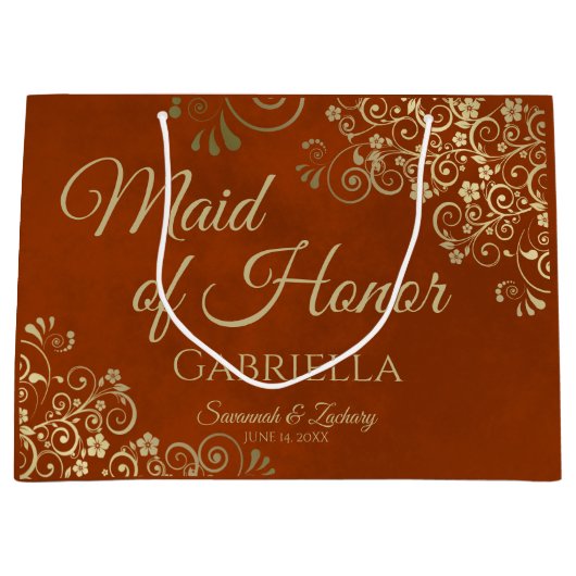 Rust Sinaasappel & Goud Maid van Eer Bruiloft Groot Cadeauzakje (Voorkant)