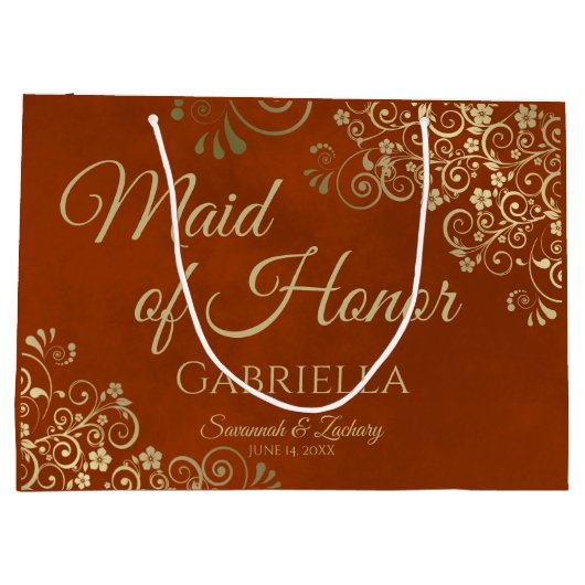 Rust Sinaasappel & Goud Maid van Eer Bruiloft Groot Cadeauzakje (Achterkant)