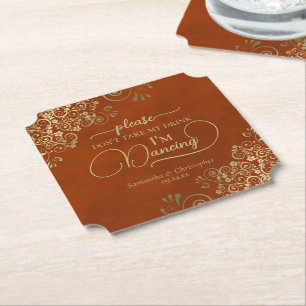 Rust Sinaasappel & Goud Neem mijn Drink bruiloft n Kartonnen Onderzetters