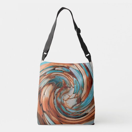 Rust Sinaasappel N Blauwgroen Blauw Abstracte Kuns Crossbody Tas (Achterkant)